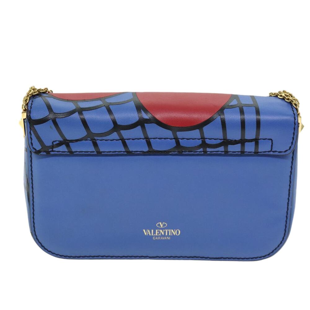 Valentino Chain Shoulder Bag Leather Blue Red